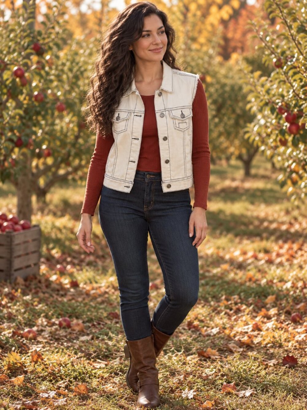 True Freedom Trixie Ivory Denim Vest Contrast Stitch Frayed Juniors M